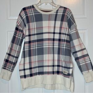 Royce Plaid Crew Neck Sweatshirt Size Medium Pink Blue Cozy Casual Oversized